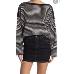 All Saints Women Keya Stripe Boatneck Knit Top Medium Black White MSRP 180